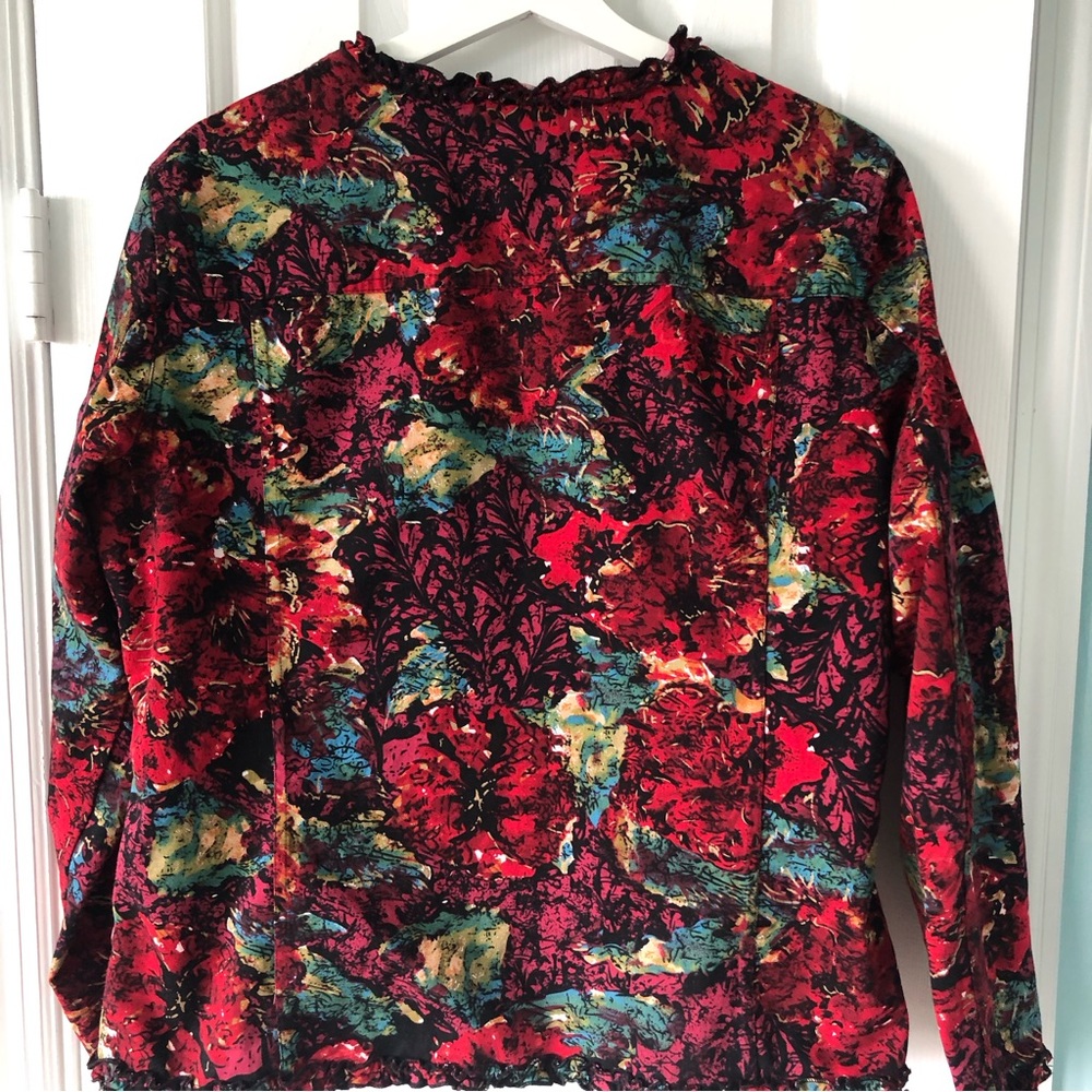 Additions by Chico’s Size 3 Cotton Cropped Jacket Red Multicolor Abstract Print